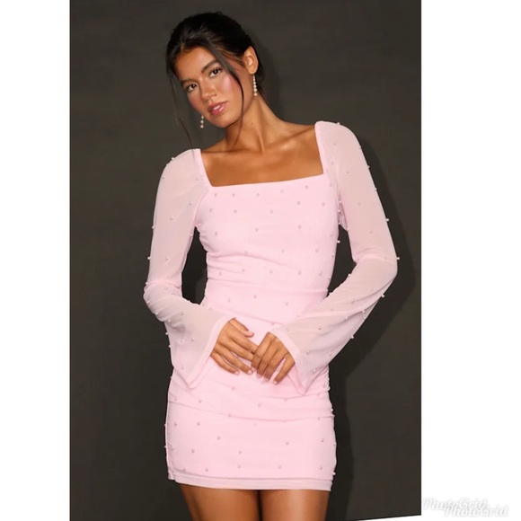 Lulus pink mini dress pearl studded square neck XS new with tag - Picture 3 of 12
